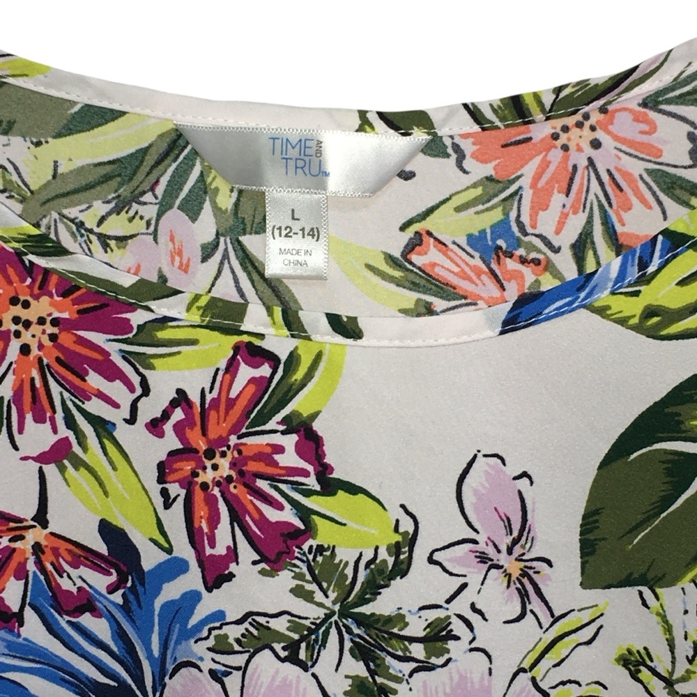 Time and Tru Sleeveless Floral V-Neck Lightweight Top - Women’s Large 12/14 - Picture 4 of 11